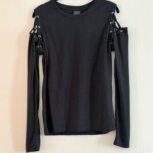 Women's Black Cold-Shoulder Lace-Up Long Sleeve Top Size S